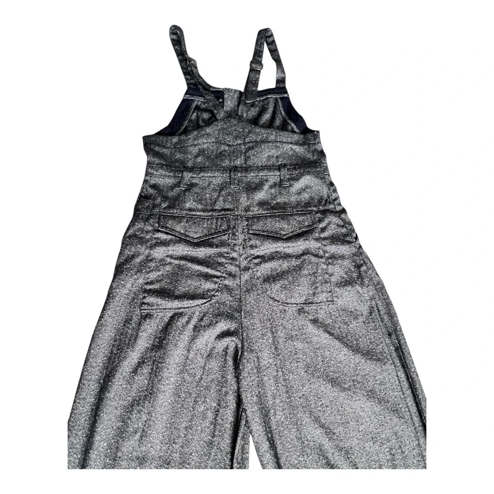 Free People Silver Herringbone Wide Leg Overalls Relaxed Jumpsuit Boho Size (M) - Picture 8 of 14